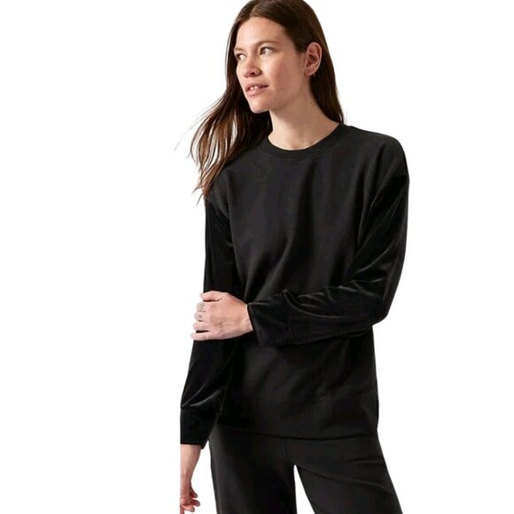 Athleta RetroPlush Velvet Crewneck Pullover Black Mixed Media Size L - Picture 7 of 12